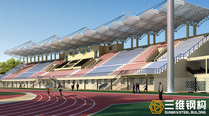 山东三维钢结构公司建造的刚果（布）韦索体育场钢结构设计工程效果图